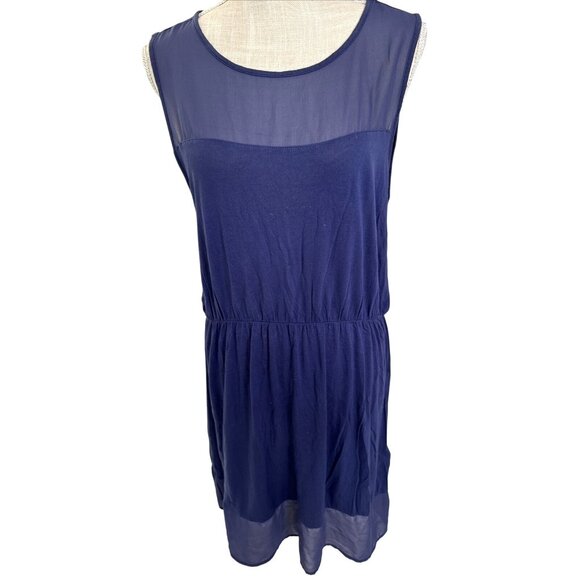 H&M Basic Womens Sleeveless Sheer Panel Blue Dress Size L - Picture 1 of 8
